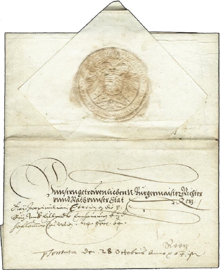 https://www.briefmarken-stari.at/bilder/1564 Kaiser Maximilian II Brief nach Retz HK 1209 Bild 2